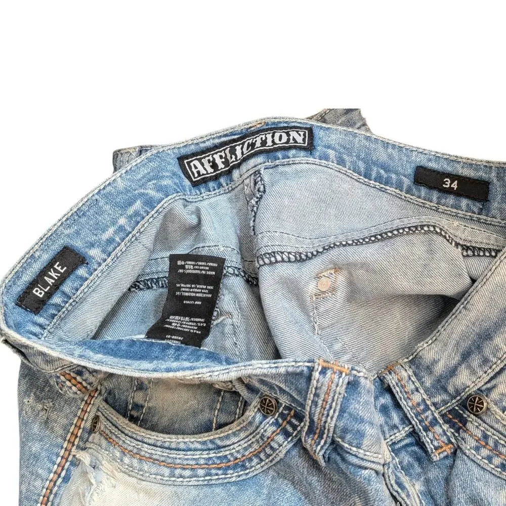 Vintage Affliction Blake Black Premium Jeans Mens 34 Distressed Y2K Straight Leg